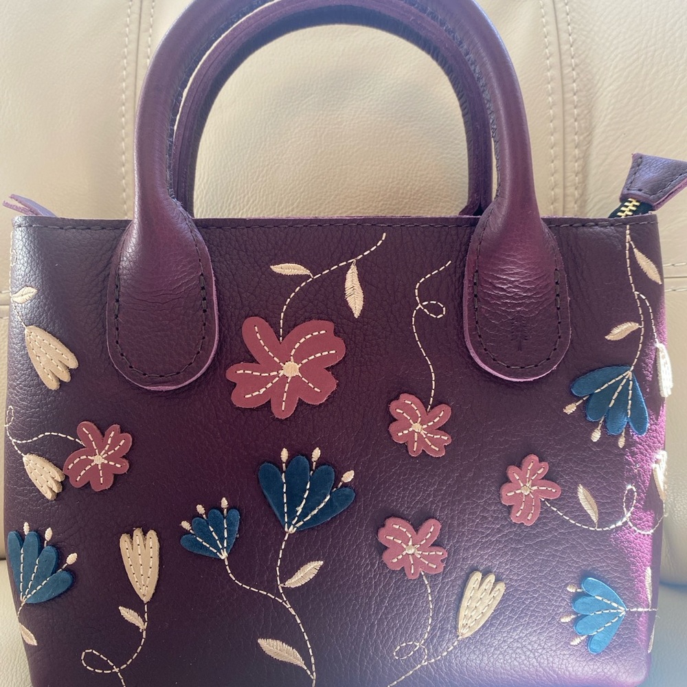 FINAL PRICE - Portland Leather “Folklore” Plum Raindrop floral handbag